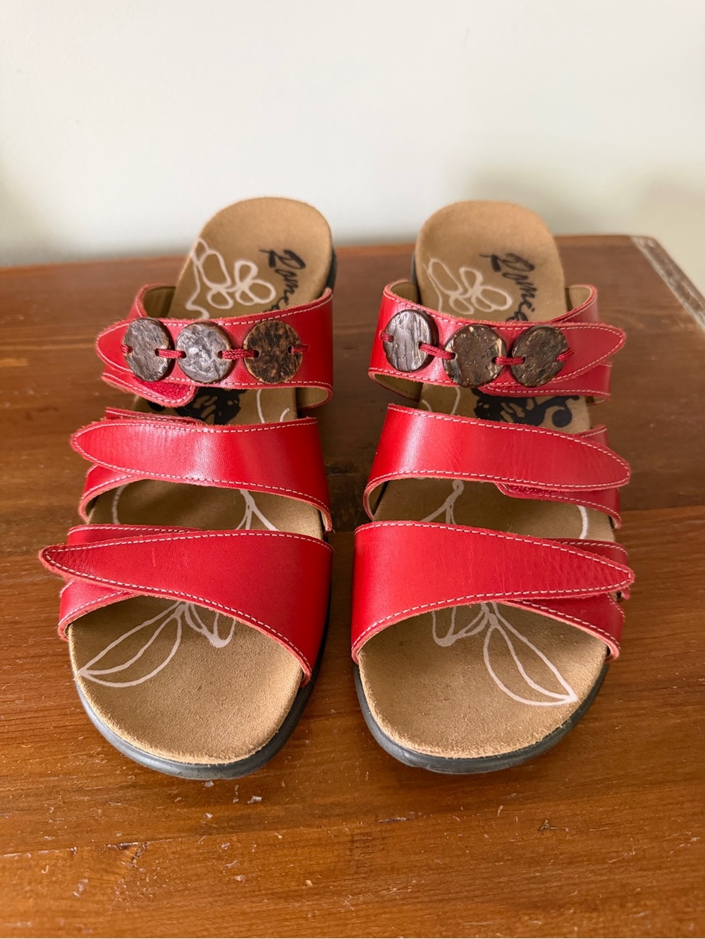 Comfort Slide Sandals in Red with Decorative Accents